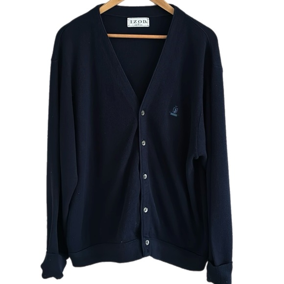 Vintage IZOD Knit Navy Blue Deep V-Neck Grandpa Sweater Cardigan Made In… - Picture 1 of 8